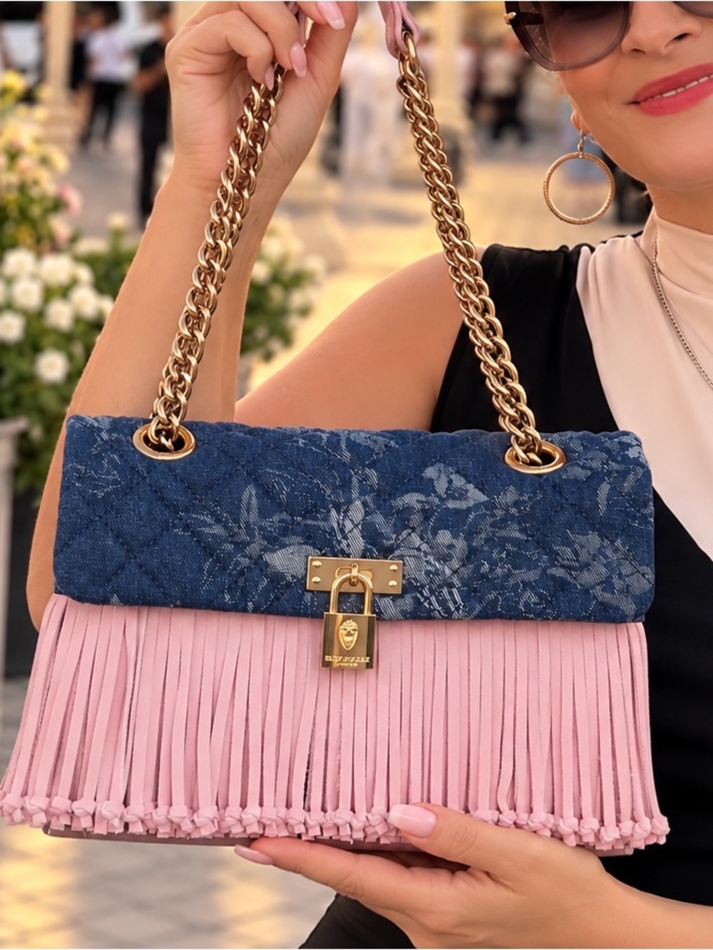 Kurt Geiger Denim Fringe Shoulder  bag